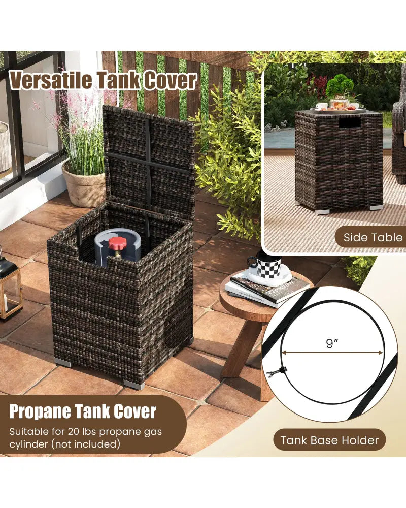 2-Piece Outdoor Rattan Fire Table Set 32 Inch Rectangle Gas Firepit with Tank Cover-Brown - Brown - Fire Pit Tables