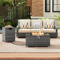 2-Piece Outdoor Rattan Fire Table Set 32 Inch Rectangle Gas Firepit with Tank Cover-Gray - Gray - Fire Pit Tables