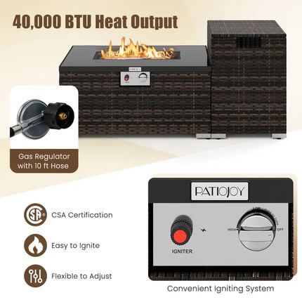 2-Piece Outdoor Rattan Fire Table Set 32 Inch Rectangle Gas Firepit with Tank Cover-Brown - Brown - Fire Pit Tables