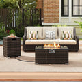 2-Piece Outdoor Rattan Fire Table Set 32 Inch Rectangle Gas Firepit with Tank Cover-Brown - Brown - Fire Pit Tables
