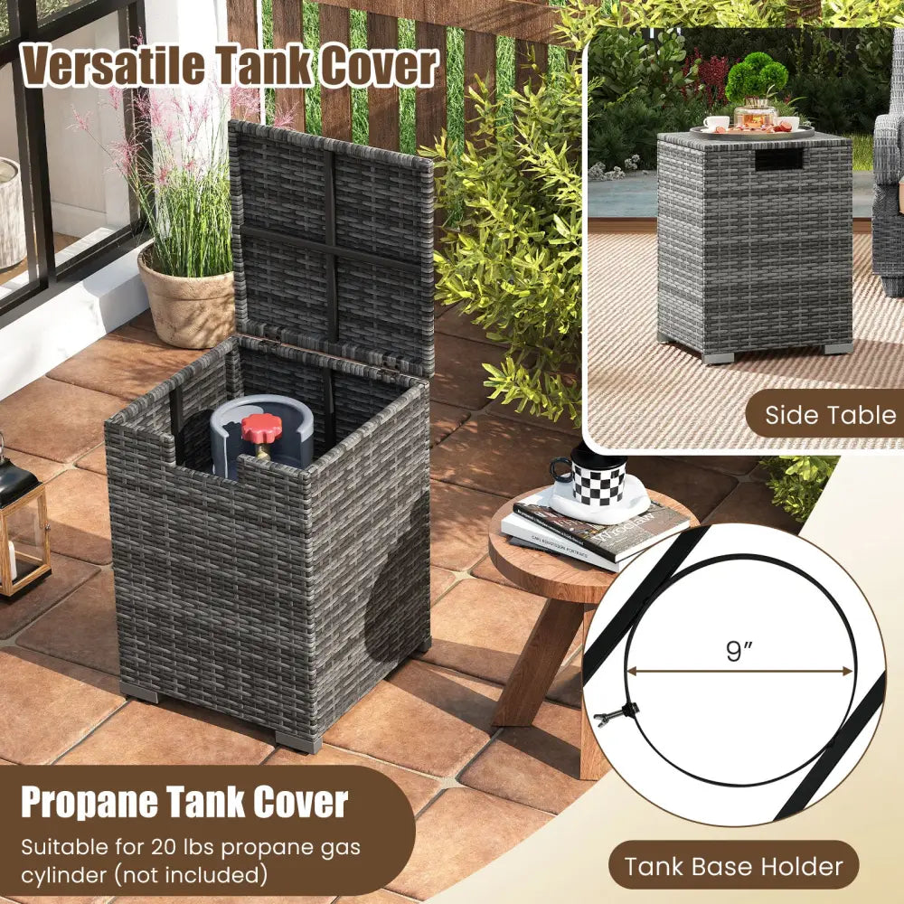 2-Piece Outdoor Rattan Fire Table Set 32 Inch Rectangle Gas Firepit with Tank Cover-Gray - Gray - Fire Pit Tables