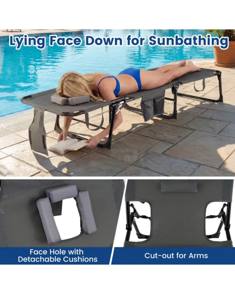 2-Piece Outdoor Tanning Chair and Patio Side Table Set with Folding Lounge Chair and Square Bistro Table - Outdoor