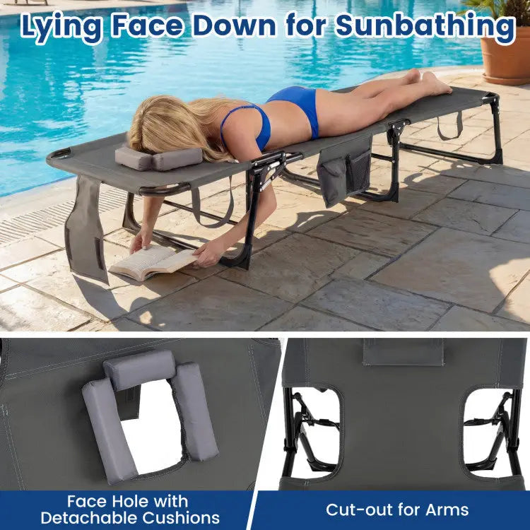 2-Piece Outdoor Tanning Chair and Patio Side Table Set with Folding Lounge Chair and Square Bistro Table - Outdoor
