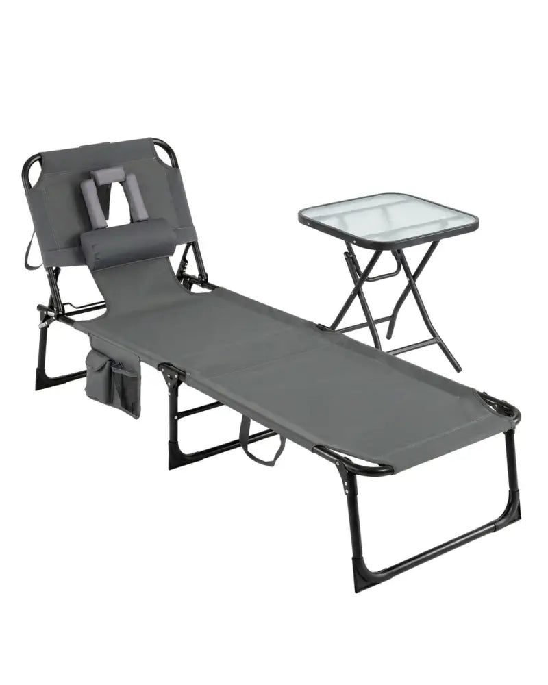 2-Piece Outdoor Tanning Chair and Patio Side Table Set with Folding Lounge Chair and Square Bistro Table - Outdoor