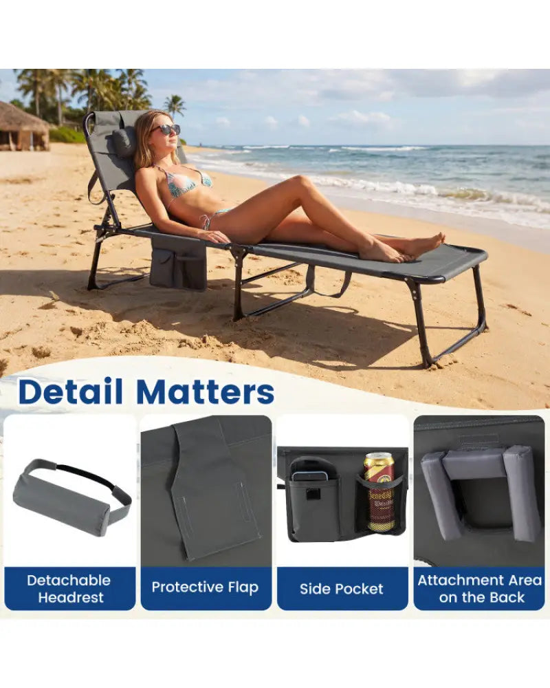 2-Piece Outdoor Tanning Chair and Patio Side Table Set with Folding Lounge Chair and Square Bistro Table - Outdoor