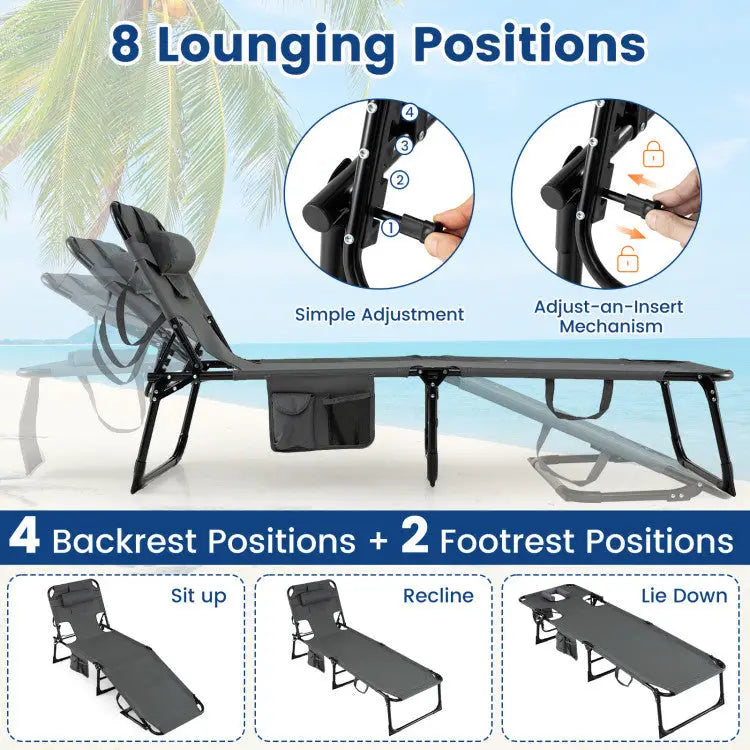 2-Piece Outdoor Tanning Chair and Patio Side Table Set with Folding Lounge Chair and Square Bistro Table - Outdoor