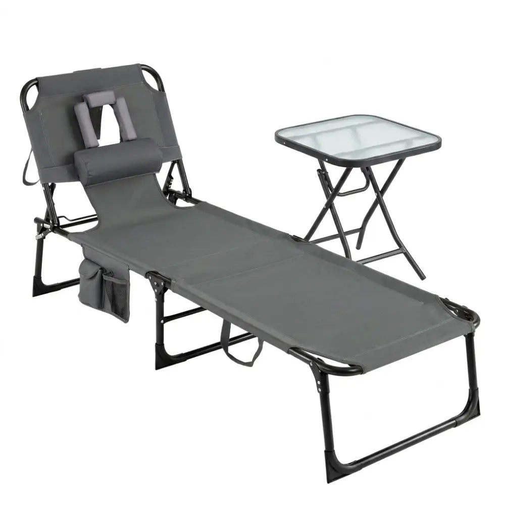 2-Piece Outdoor Tanning Chair and Patio Side Table Set with Folding Lounge Chair and Square Bistro Table - Outdoor