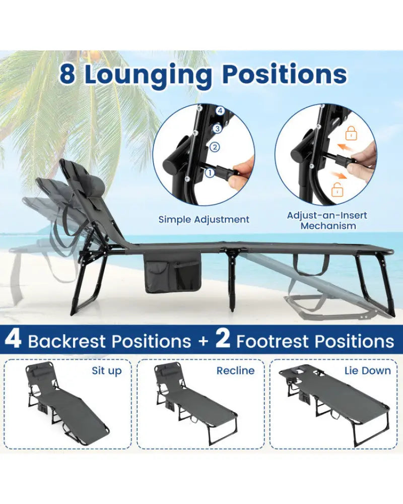 2-Piece Outdoor Tanning Chair and Patio Side Table Set with Folding Lounge Chair and Square Bistro Table - Outdoor