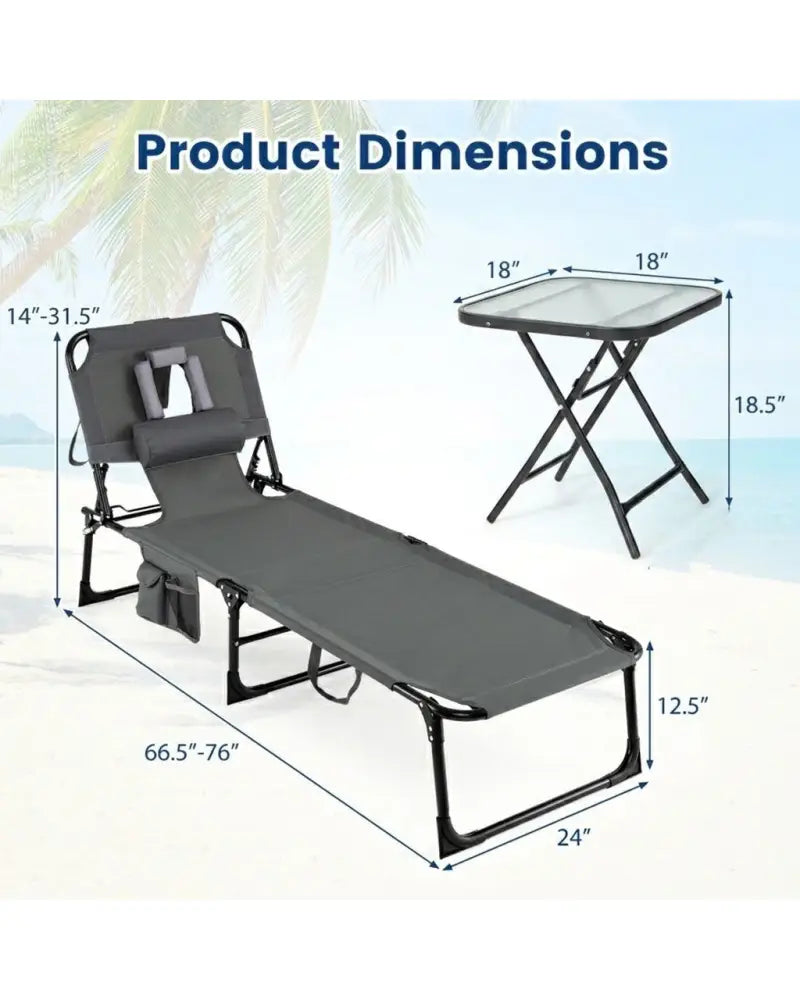 2-Piece Outdoor Tanning Chair and Patio Side Table Set with Folding Lounge Chair and Square Bistro Table - Outdoor