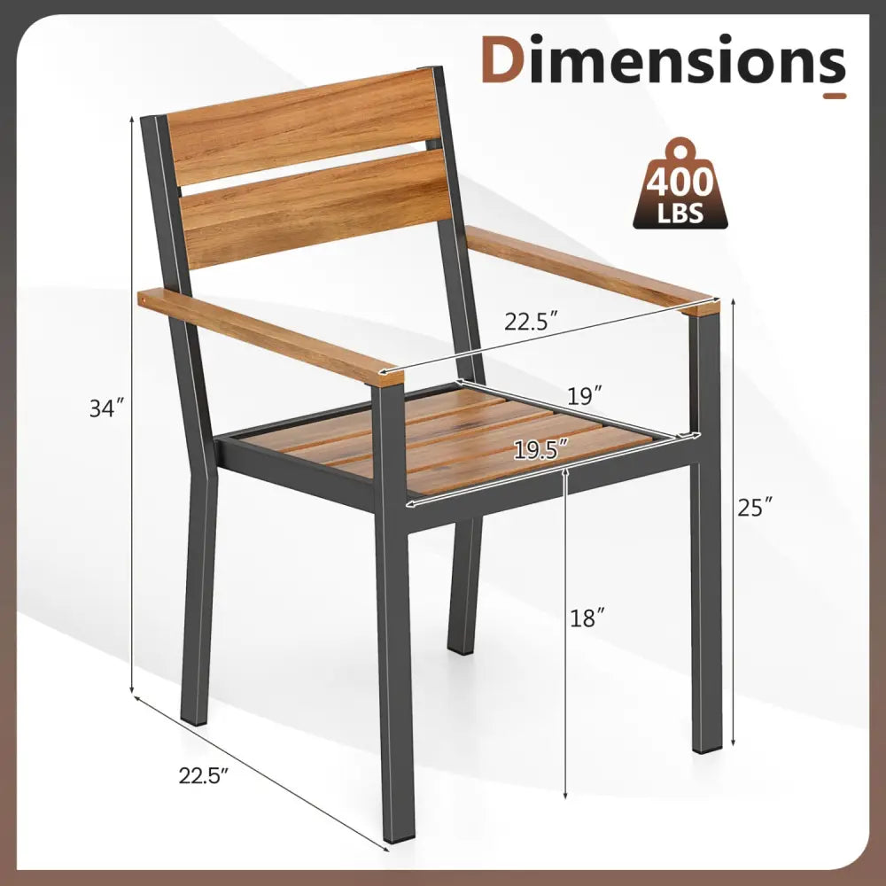 2 piece Outside Patio Dining Chair with Acacia Armrest for Backyard Garden - Patio Dining Chairs