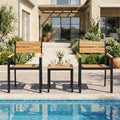 2 piece Outside Patio Dining Chair with Acacia Armrest for Backyard Garden - Patio Dining Chairs
