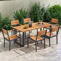 2 piece Outside Patio Dining Chair with Acacia Armrest for Backyard Garden - Patio Dining Chairs