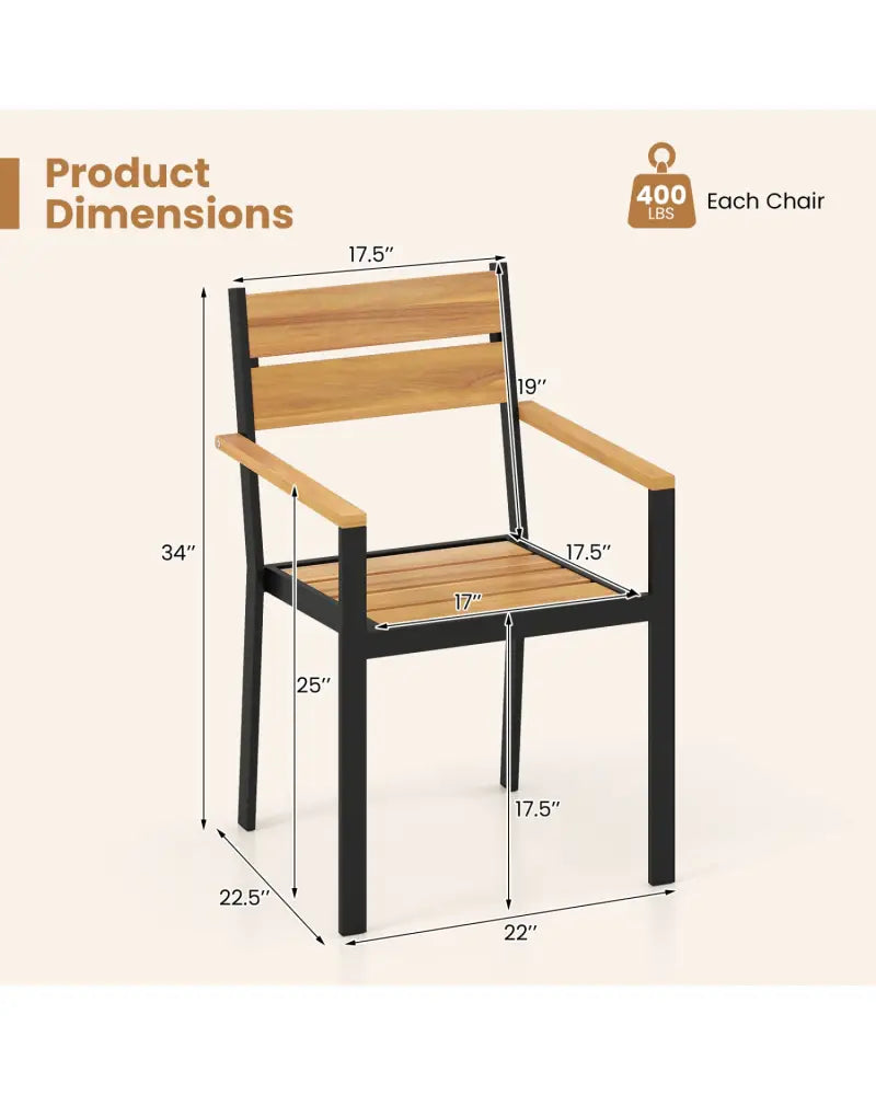 2 piece Outside Patio Dining Chair with Acacia Armrest for Backyard Garden - Patio Dining Chairs