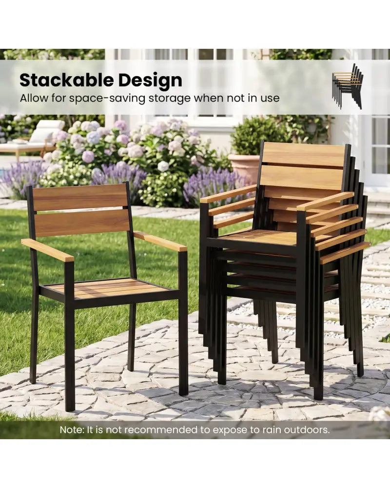 2 piece Outside Patio Dining Chair with Acacia Armrest for Backyard Garden - Patio Dining Chairs