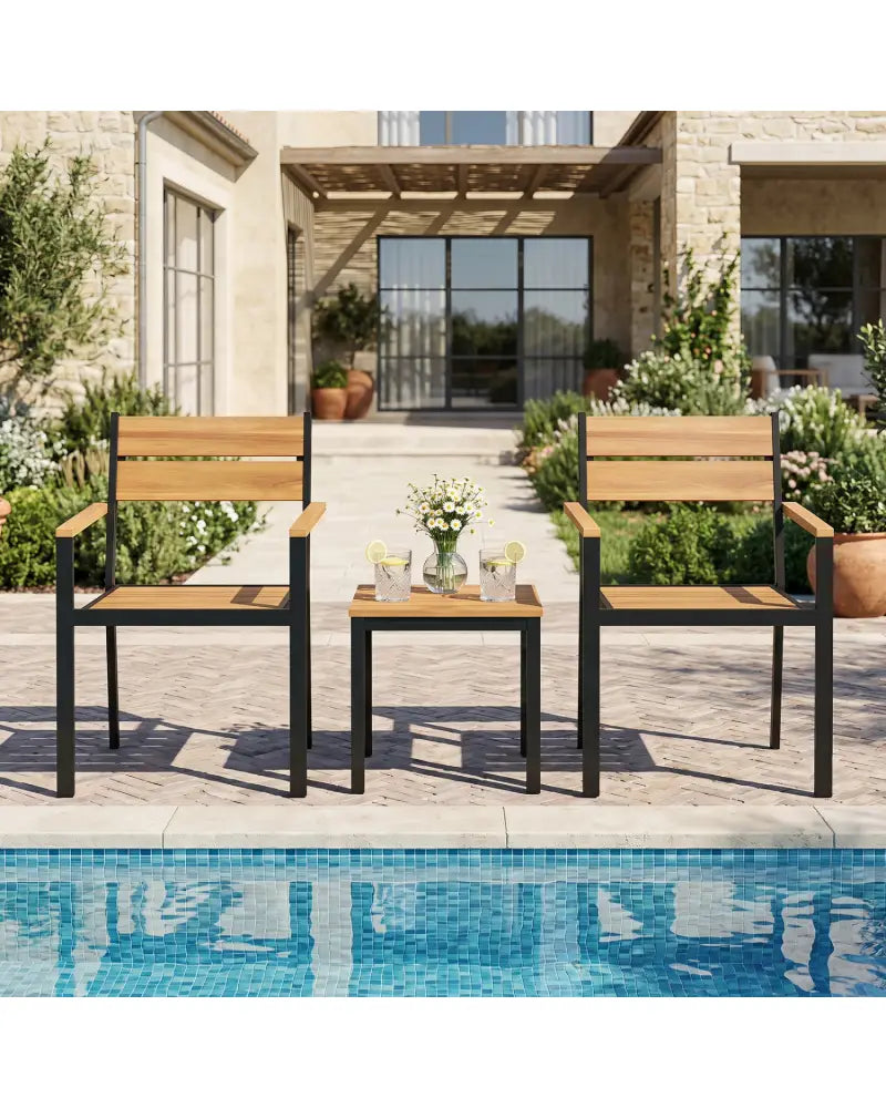 2 piece Outside Patio Dining Chair with Acacia Armrest for Backyard Garden - Patio Dining Chairs