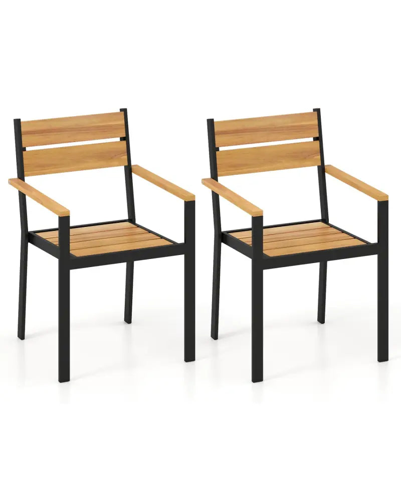 2 piece Outside Patio Dining Chair with Acacia Armrest for Backyard Garden - Patio Dining Chairs