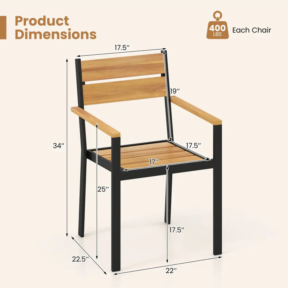 2 piece Outside Patio Dining Chair with Acacia Armrest for Backyard Garden - Patio Dining Chairs