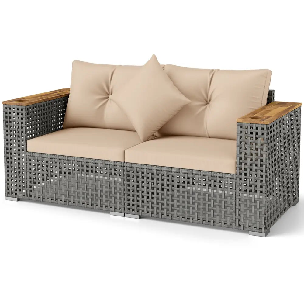 2-Piece Patio Corner Sofa Set with Thick Cushions-Beige - Beige - Outdoor Sectionals