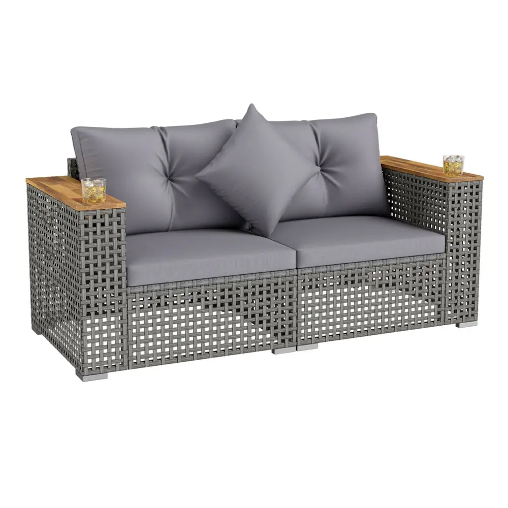 2-Piece Patio Corner Sofa Set with Thick Cushions-Gray - Gray - Outdoor Sectionals