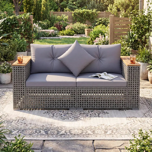 2-Piece Patio Corner Sofa Set with Thick Cushions-Gray - Gray - Outdoor Sectionals
