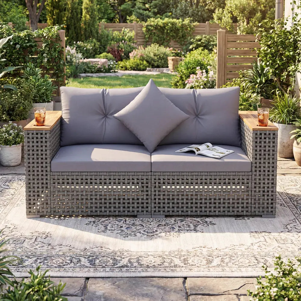 2-Piece Patio Corner Sofa Set with Thick Cushions-Gray - Gray - Outdoor Sectionals