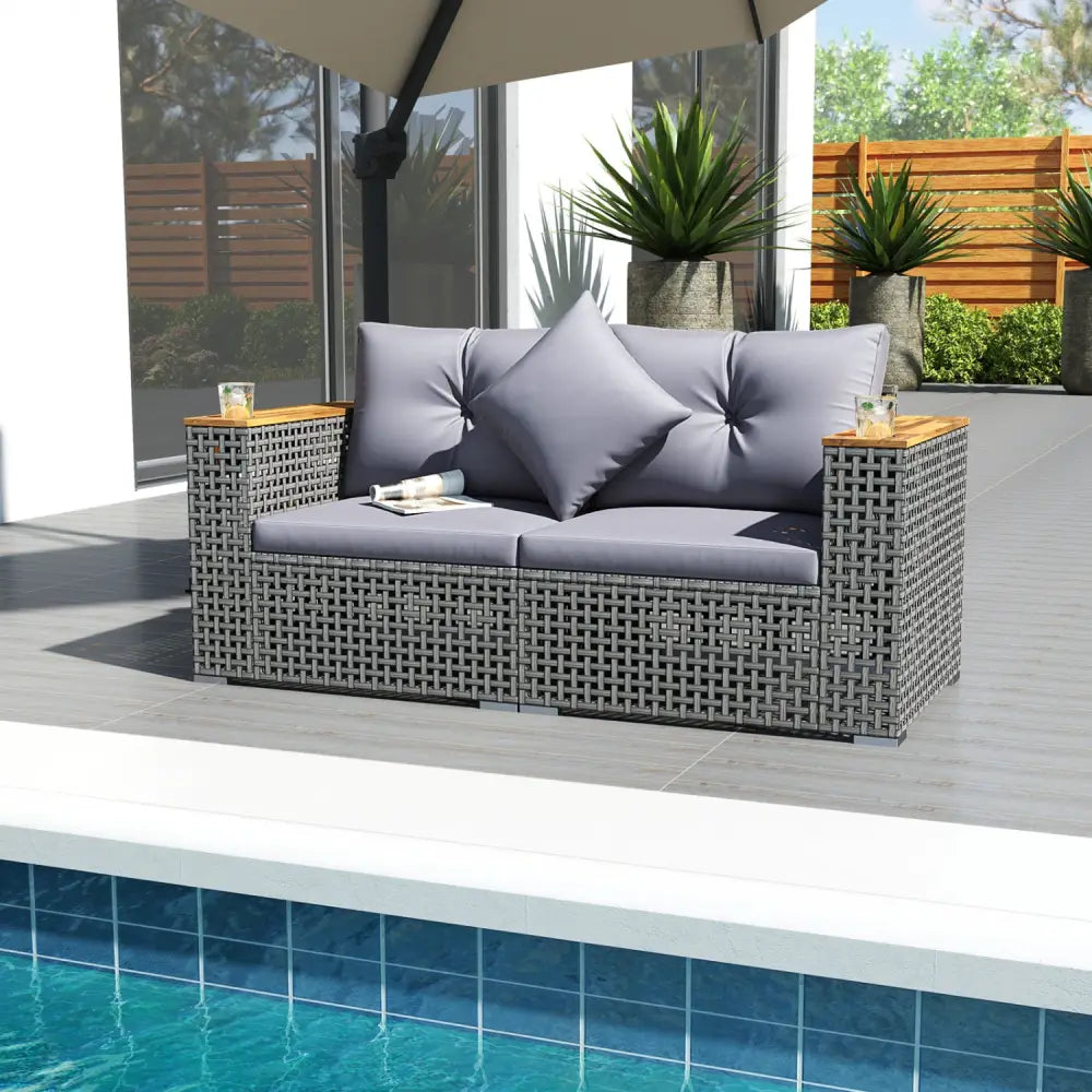 2-Piece Patio Corner Sofa Set with Thick Cushions-Gray - Gray - Outdoor Sectionals