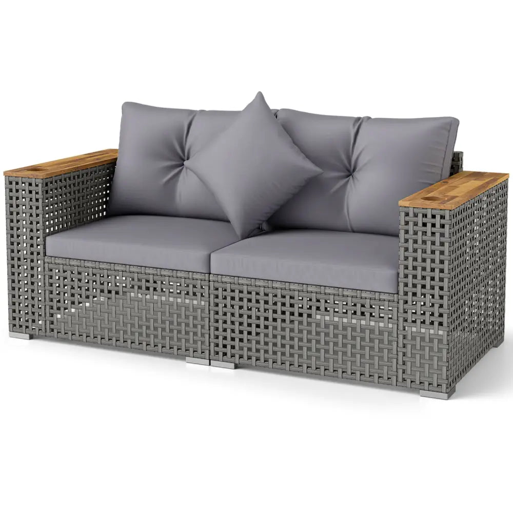 2-Piece Patio Corner Sofa Set with Thick Cushions-Gray - Gray - Outdoor Sectionals
