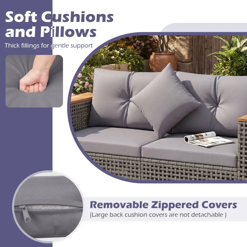 2-Piece Patio Corner Sofa Set with Thick Cushions-Gray - Gray - Outdoor Sectionals