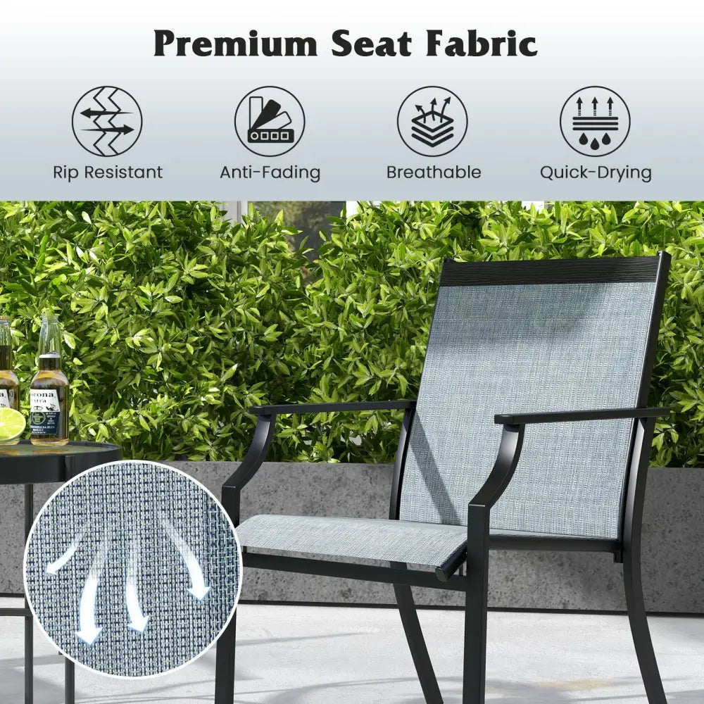 2 Piece Patio Dining Chairs Large Outdoor Chairs with Breathable Seat and Metal Frame-Blue - Blue - Patio Dining Chairs