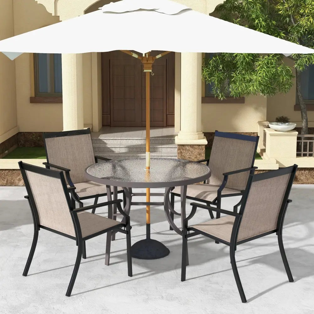 2 Piece Patio Dining Chairs Large Outdoor Chairs with Breathable Seat and Metal Frame-Brown - Brown - Patio Dining
