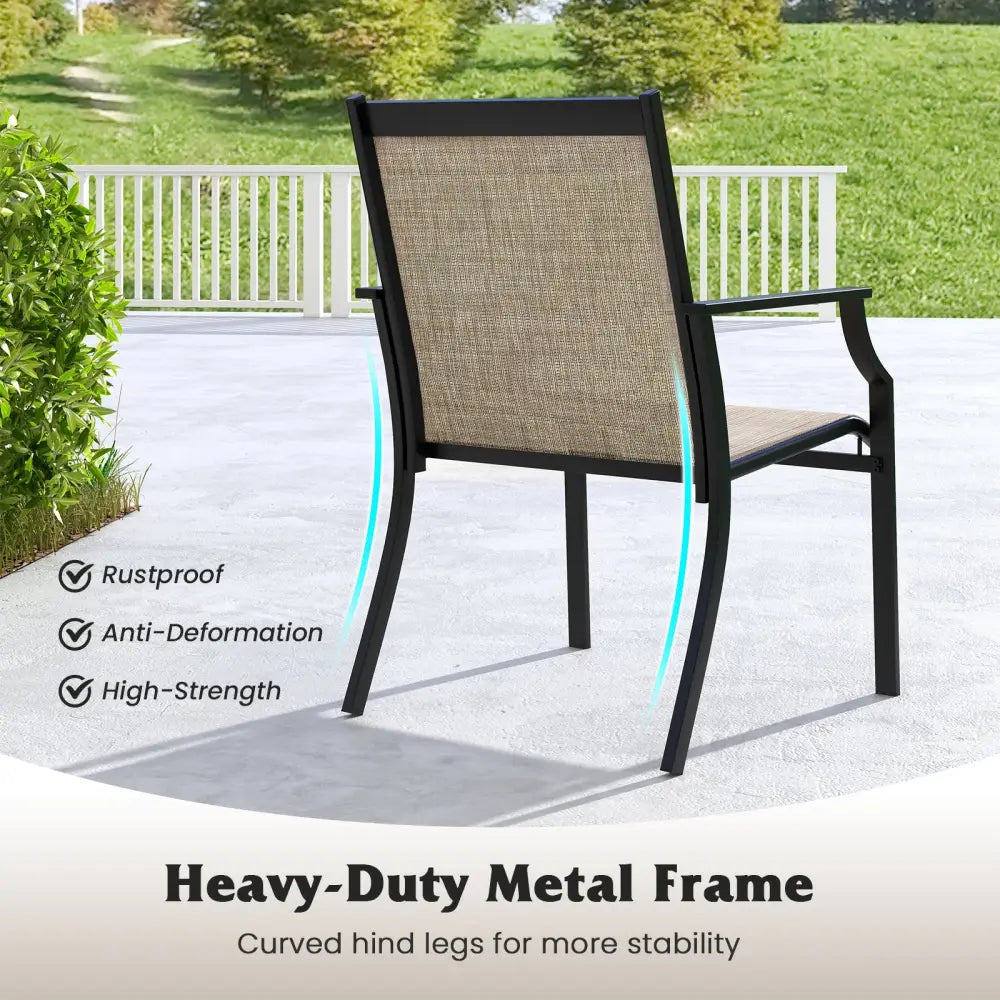 2 Piece Patio Dining Chairs Large Outdoor Chairs with Breathable Seat and Metal Frame-Brown - Brown - Patio Dining