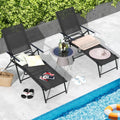 2 Piece Patio Folding Chaise Lounge Chairs Recliner with 6-Level Backrest-Black - Black - Outdoor Chaise Lounges
