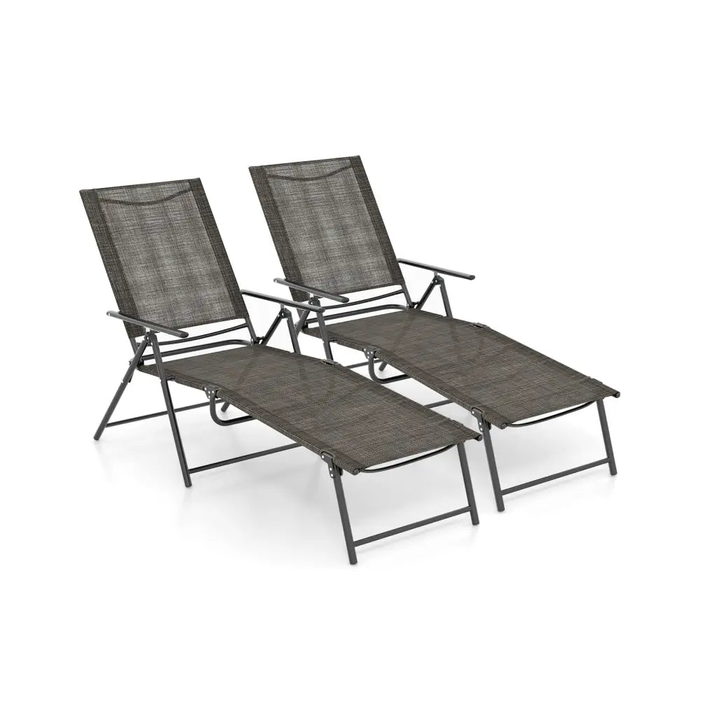 2 Piece Patio Folding Chaise Lounge Chairs Recliner with 6-Level Backrest-Coffee - Coffee - Outdoor Chaise Lounges