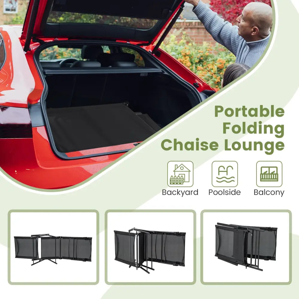 2 Piece Patio Folding Chaise Lounge Chairs Recliner with 6-Level Backrest-Black - Black - Outdoor Chaise Lounges