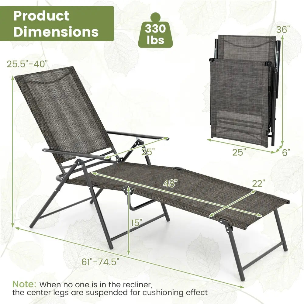 2 Piece Patio Folding Chaise Lounge Chairs Recliner with 6-Level Backrest-Coffee - Coffee - Outdoor Chaise Lounges