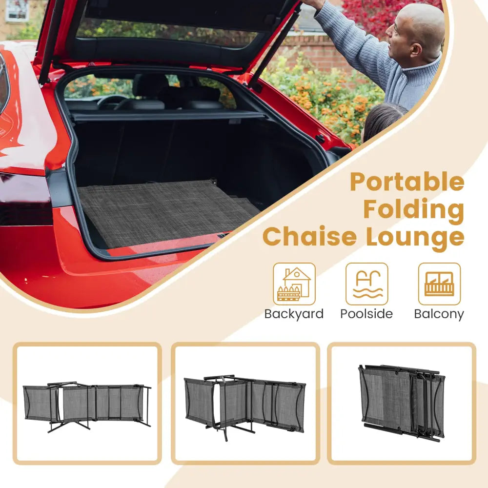 2 Piece Patio Folding Chaise Lounge Chairs Recliner with 6-Level Backrest-Gray - Gray - Outdoor Chaise Lounges