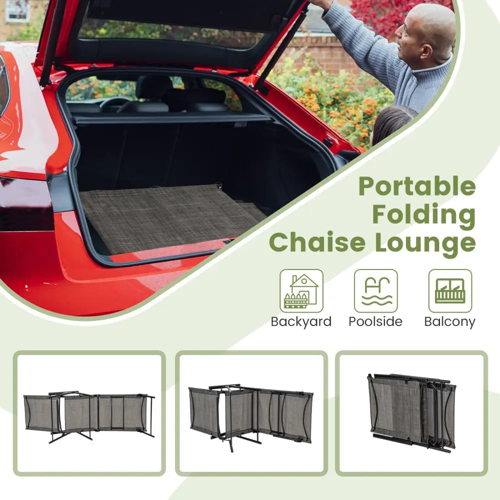 2 Piece Patio Folding Chaise Lounge Chairs Recliner with 6-Level Backrest-Coffee - Coffee - Outdoor Chaise Lounges