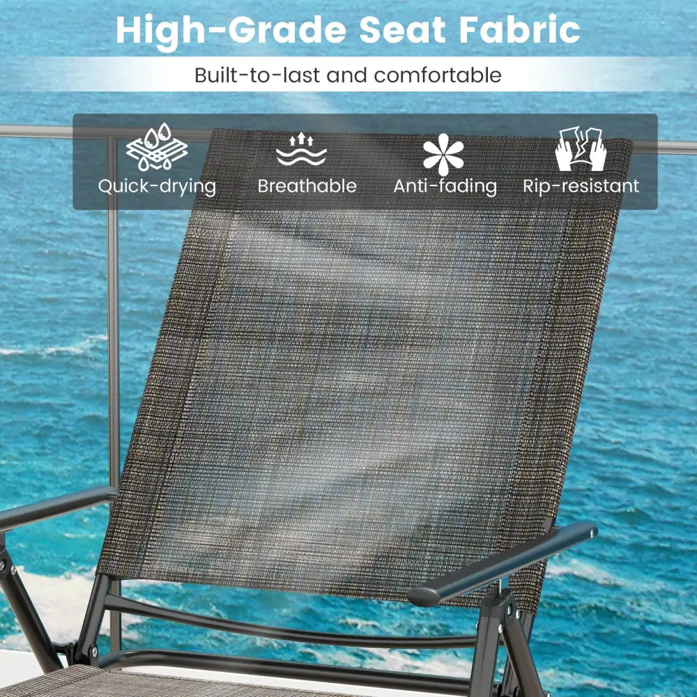 2 Piece Patio Folding Chaise Lounge Chairs Recliner with 6-Level Backrest-Coffee - Coffee - Outdoor Chaise Lounges