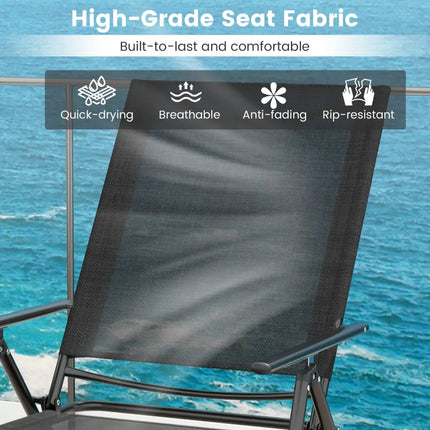 2 Piece Patio Folding Chaise Lounge Chairs Recliner with 6-Level Backrest-Black - Black - Outdoor Chaise Lounges