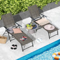 2 Piece Patio Folding Chaise Lounge Chairs Recliner with 6-Level Backrest-Coffee - Coffee - Outdoor Chaise Lounges