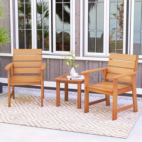 2 Piece Patio Hardwood Chair with Slatted Seat and Inclined Backrest - Natural - Patio Dining Chairs