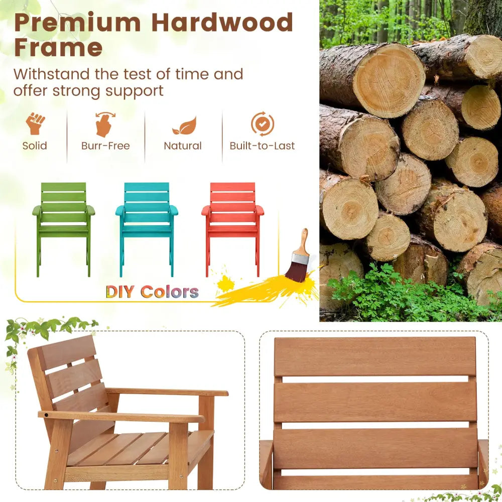 2 Piece Patio Hardwood Chair with Slatted Seat and Inclined Backrest - Natural - Patio Dining Chairs
