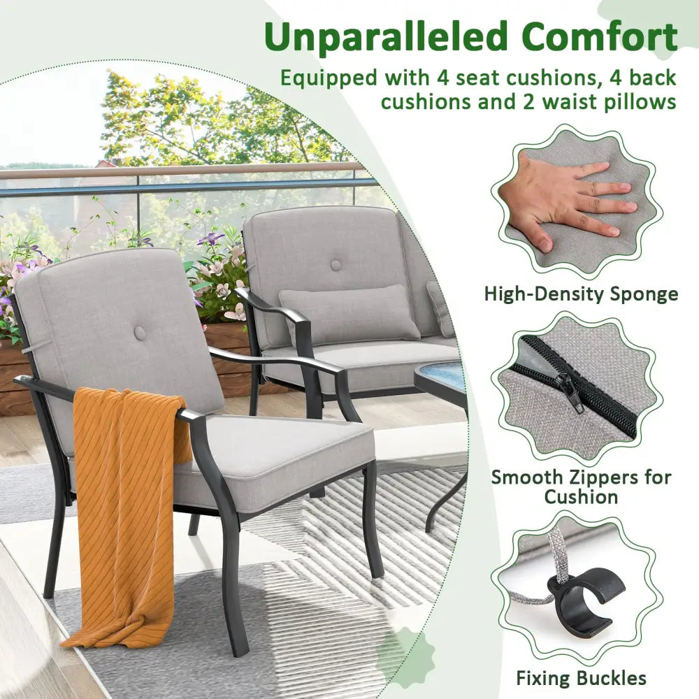 2 Piece Patio Metal Chairs with Seat and Back Cushions - Gray - Patio Dining Chairs