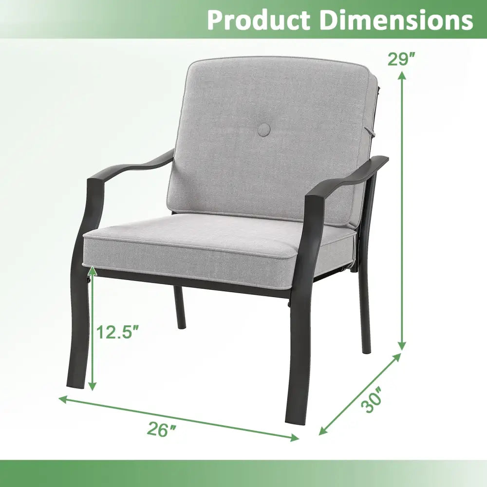 2 Piece Patio Metal Chairs with Seat and Back Cushions - Gray - Patio Dining Chairs