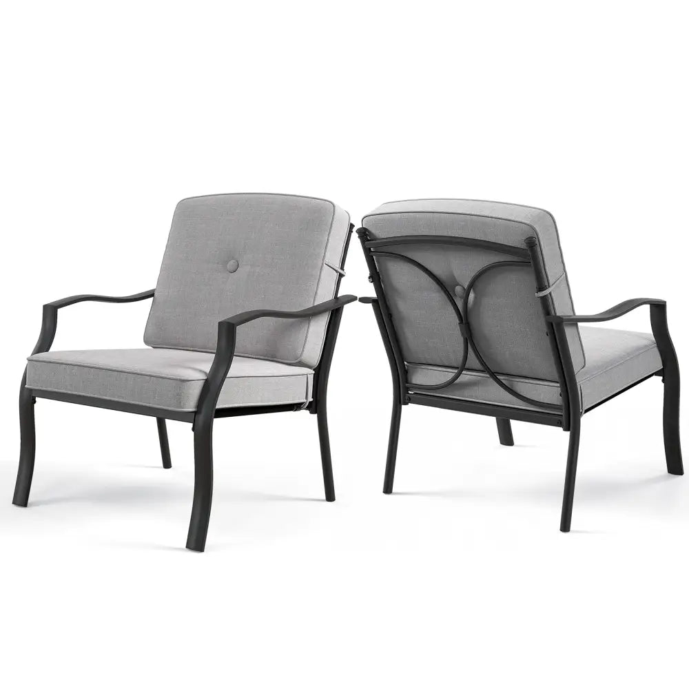 2 Piece Patio Metal Chairs with Seat and Back Cushions - Gray - Patio Dining Chairs