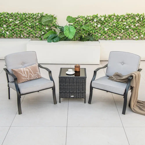 2 Piece Patio Metal Chairs with Seat and Back Cushions - Gray - Patio Dining Chairs