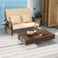 2 Piece Patio Rattan Daybed Wicker Loveseat and Ottoman with Adjustable Backrest-Brown - Brown - Outdoor Sectionals