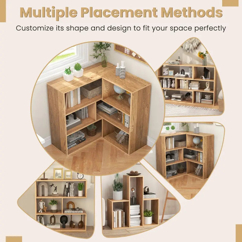 2-Piece Separable Bookshelf Floor Standing Corner Display Storage - Natural - Bookcases