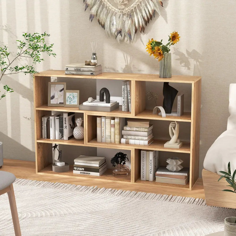 2-Piece Separable Bookshelf Floor Standing Corner Display Storage - Natural - Bookcases