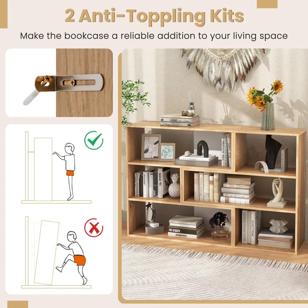 2-Piece Separable Bookshelf Floor Standing Corner Display Storage - Natural - Bookcases